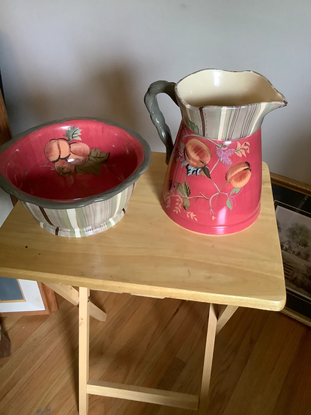 Pitcher and Bowl Set with Fruit Design