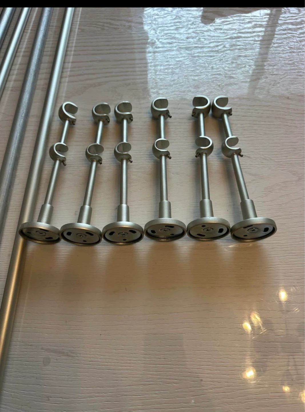 Silver Curtain Rod with Finials and Brackets