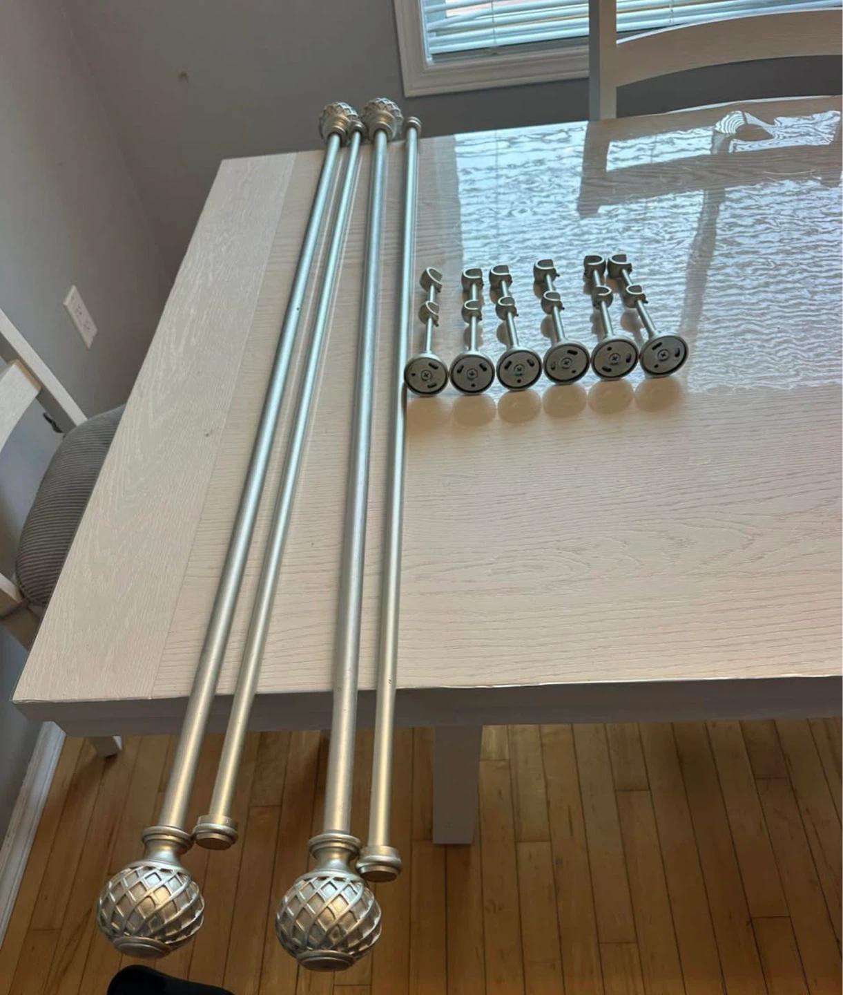 Silver Curtain Rod with Finials and Brackets - photo 2