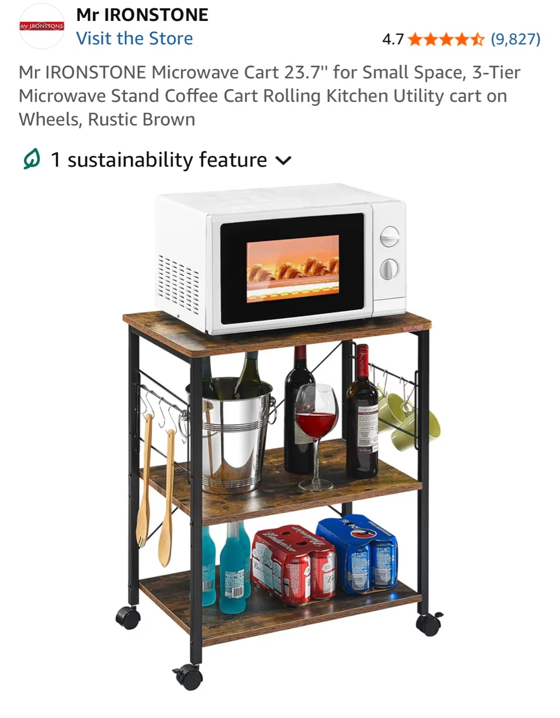 Mr Ironstone Microwave Cart - Rustic Brown - photo 2