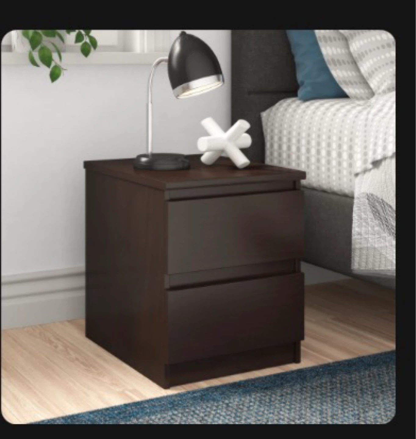 Dark Brown 2-Drawer Nightstand - photo 2