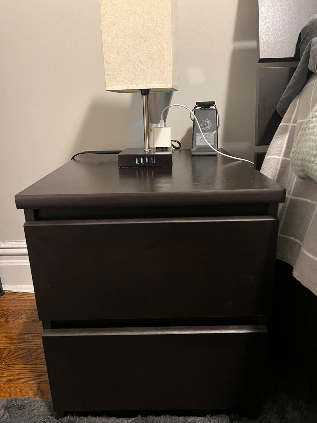 Dark Brown 2-Drawer Nightstand
