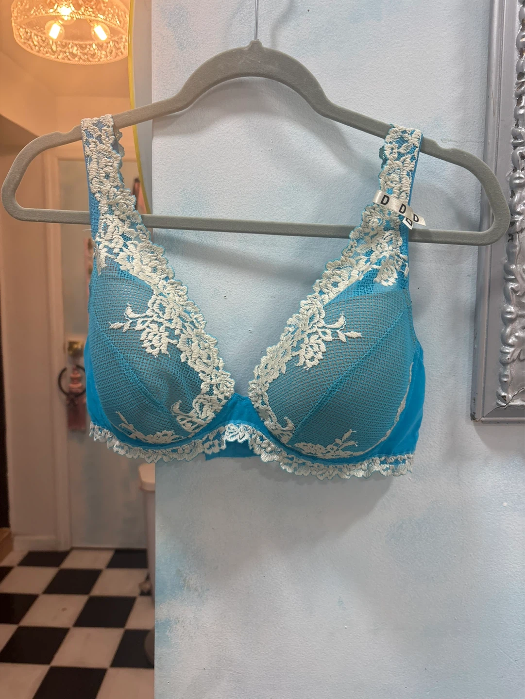 Blue Lace Trim Bra 36D