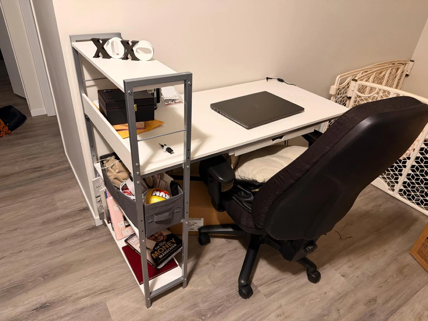 White Computer Desk with Shelving Unit - photo 3