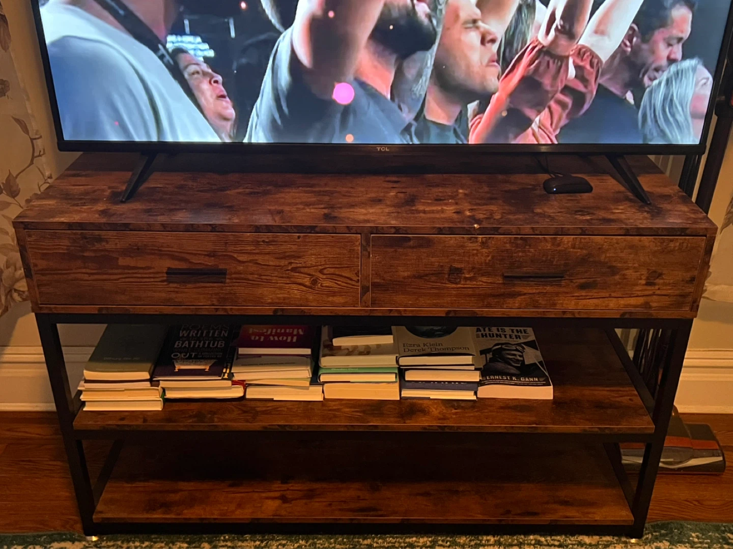 Rustic Wood TV Stand with Drawers and Shelves