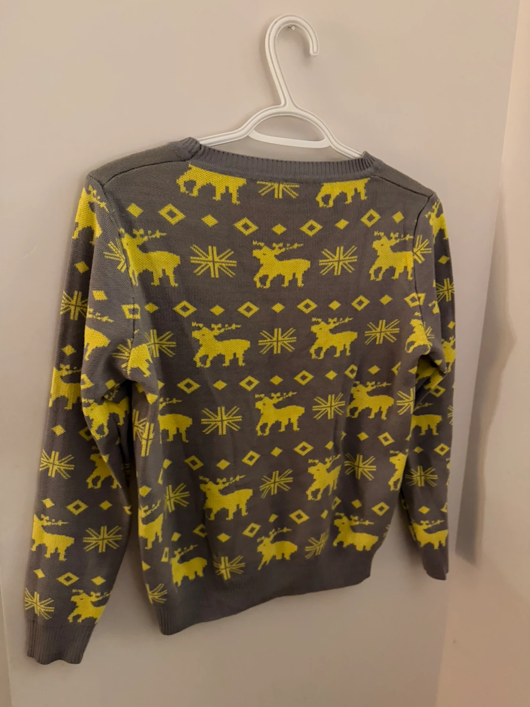 Grey and Yellow Reindeer Pattern Sweater