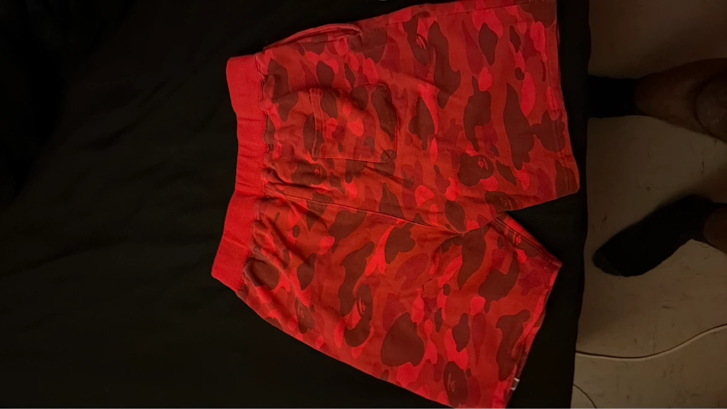 A Bathing Ape Red Camo Shark Shorts XXLarge