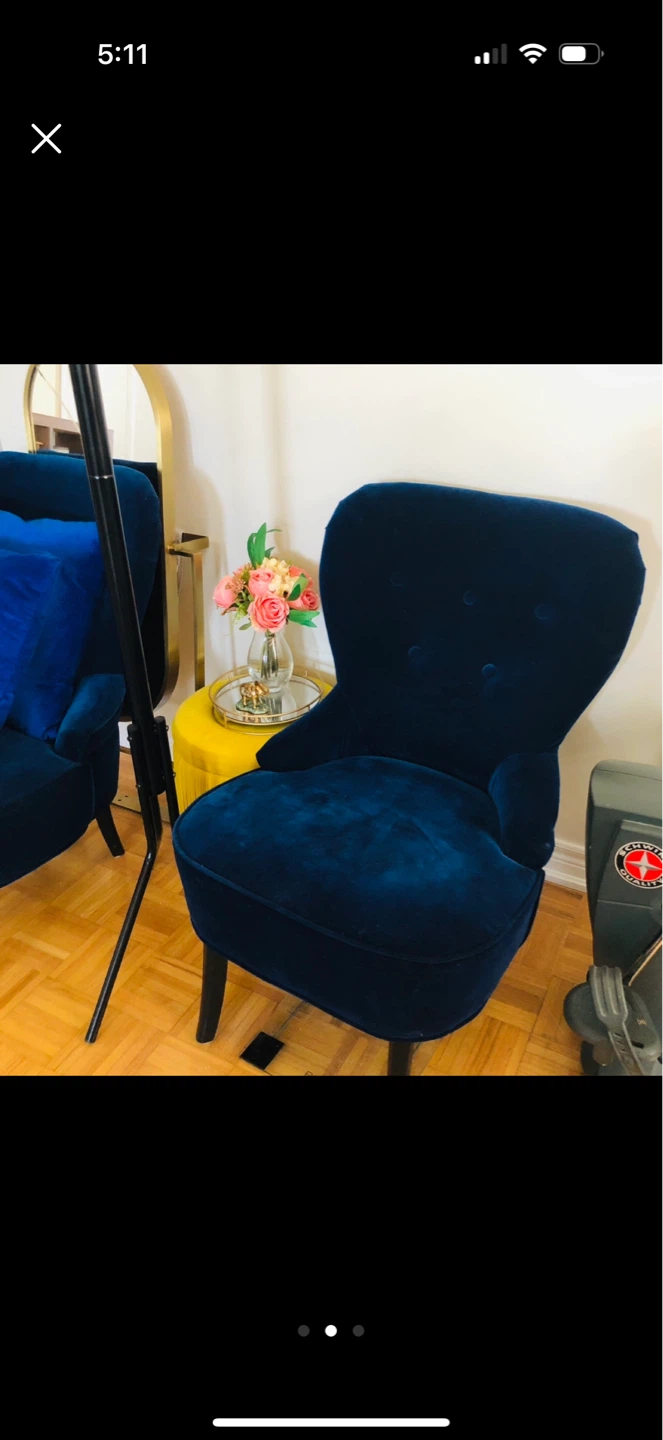 Deep Blue Velvet Accent Chair - photo 2