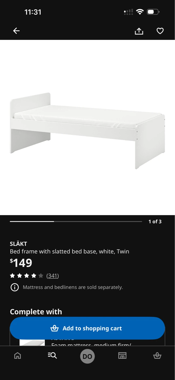 IKEA SLÄKT Bed Frame with mattress included - White, Twin