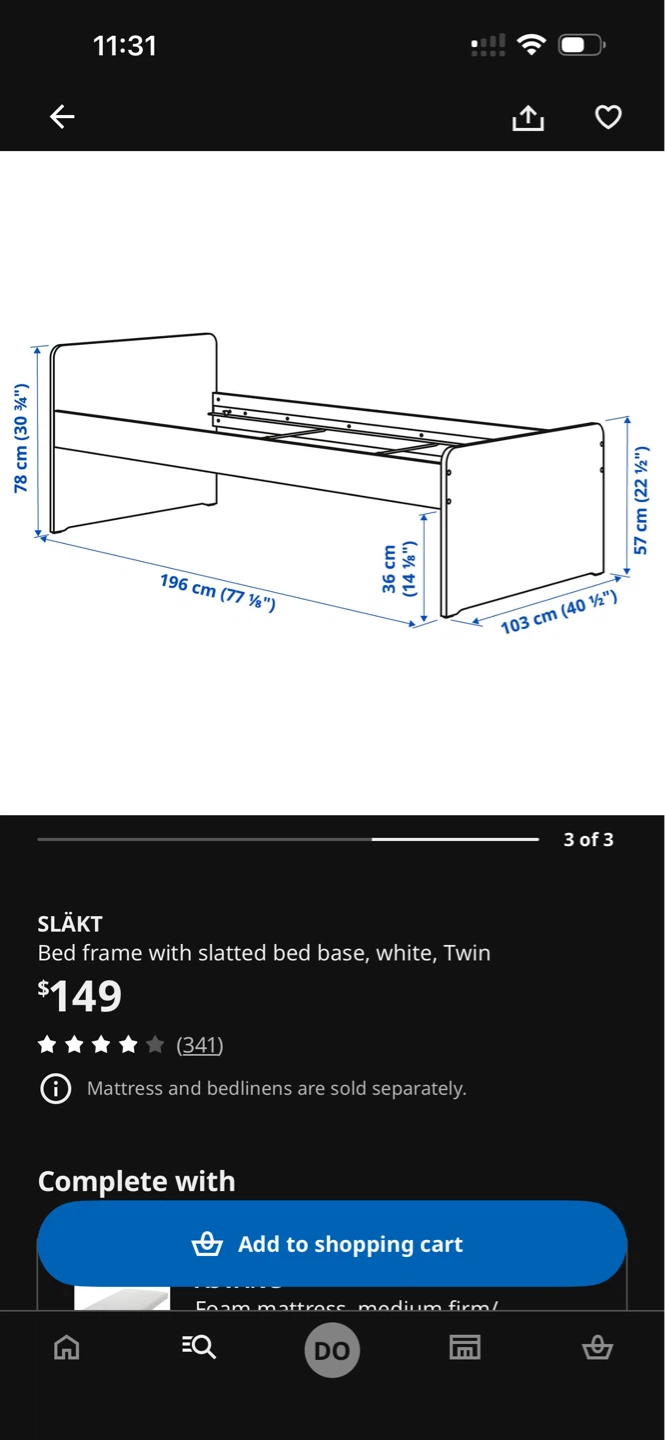IKEA SLÄKT Bed Frame with mattress included - White, Twin - photo 2