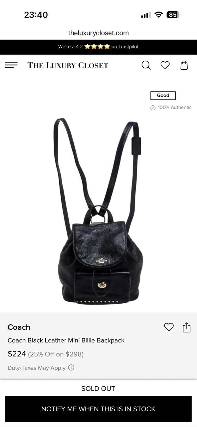 Authentic Coach Billie Pebbled Leather Backpack (Black/Gold) - photo 2