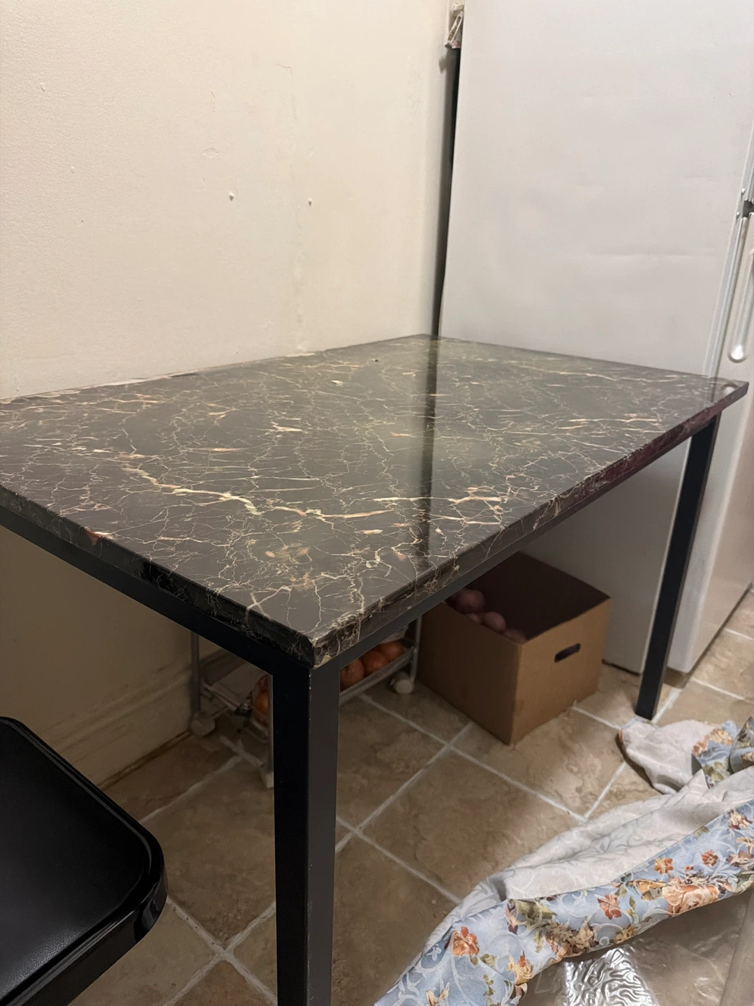 Marble Top Table with Black Metal Frame