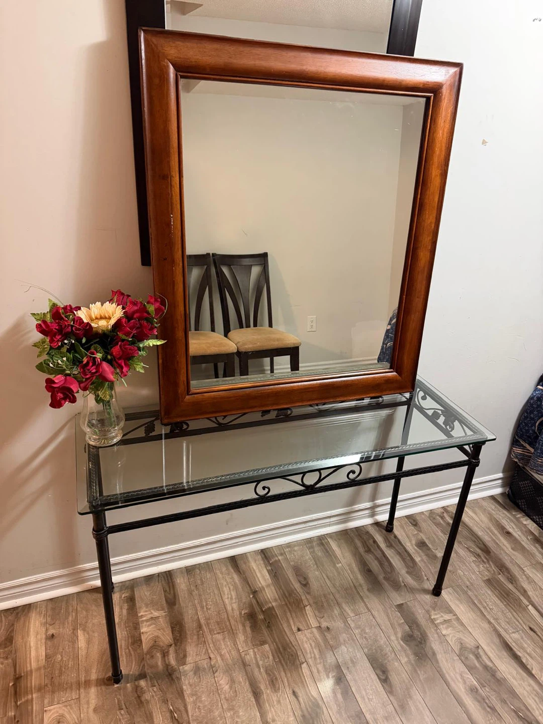 Glass Wood Framed Mirror