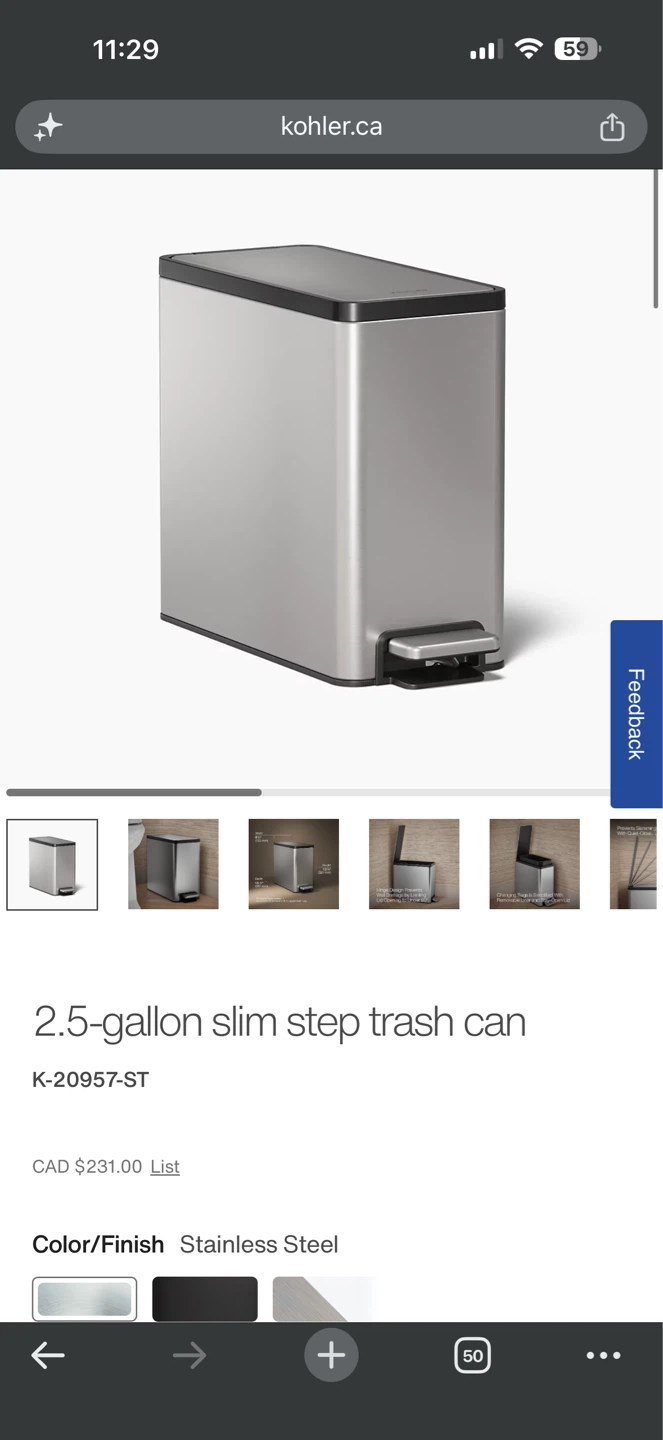 Kohler 2.5-Gallon Slim Step Trash Can