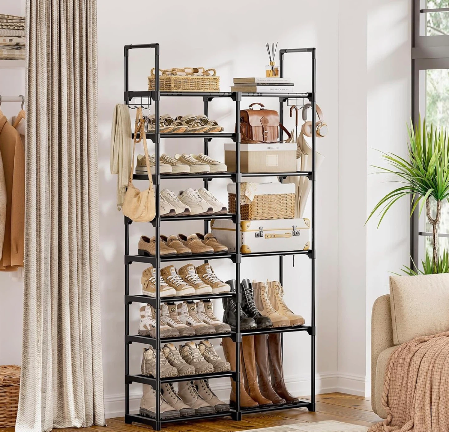 Black 8-Tier Shoe Organizer Rack