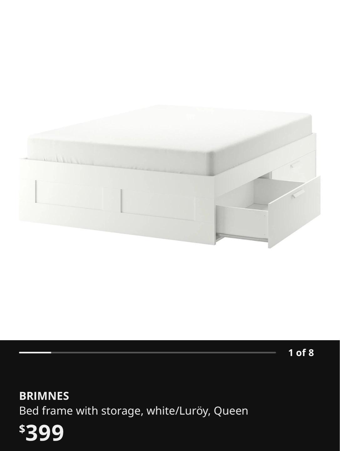 IKEA BRIMNES Queen Bed Frame with Storage - White