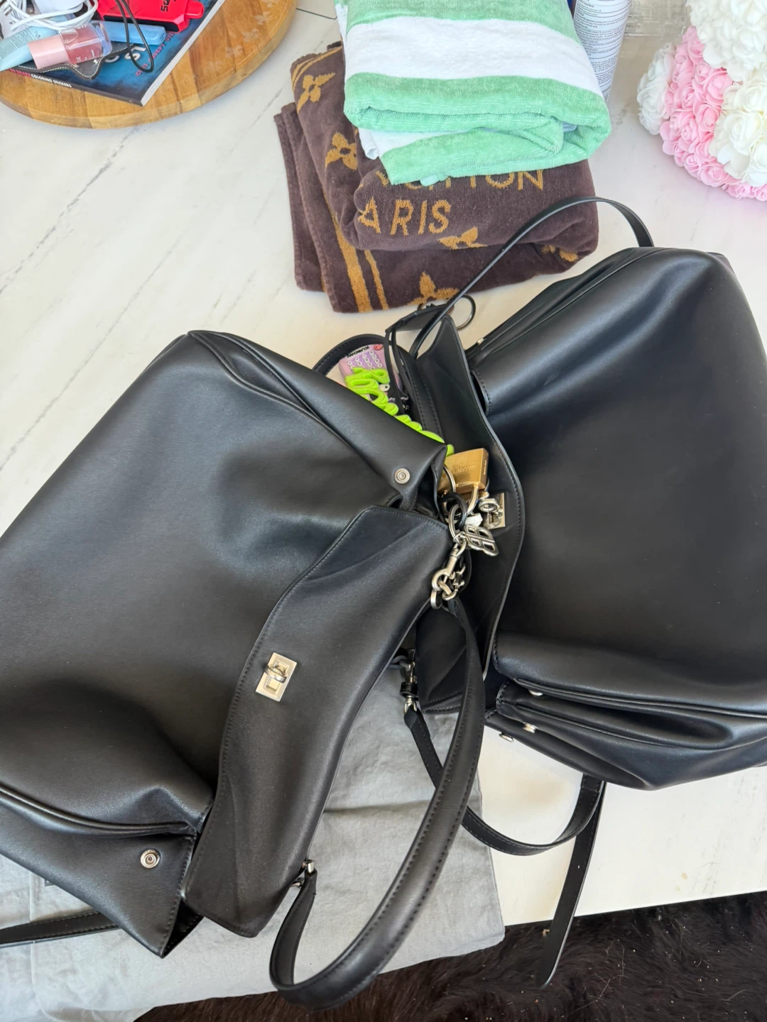 Black Leather Top Handle Bag with Charms - photo 4