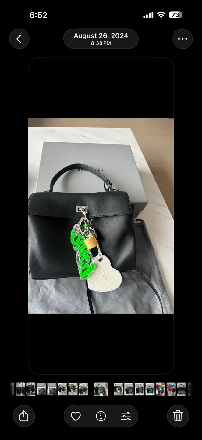 Black Leather Top Handle Bag with Charms - photo 3
