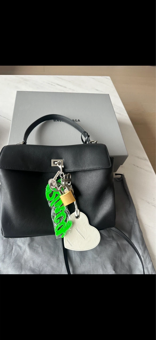Black Leather Top Handle Bag with Charms - photo 2