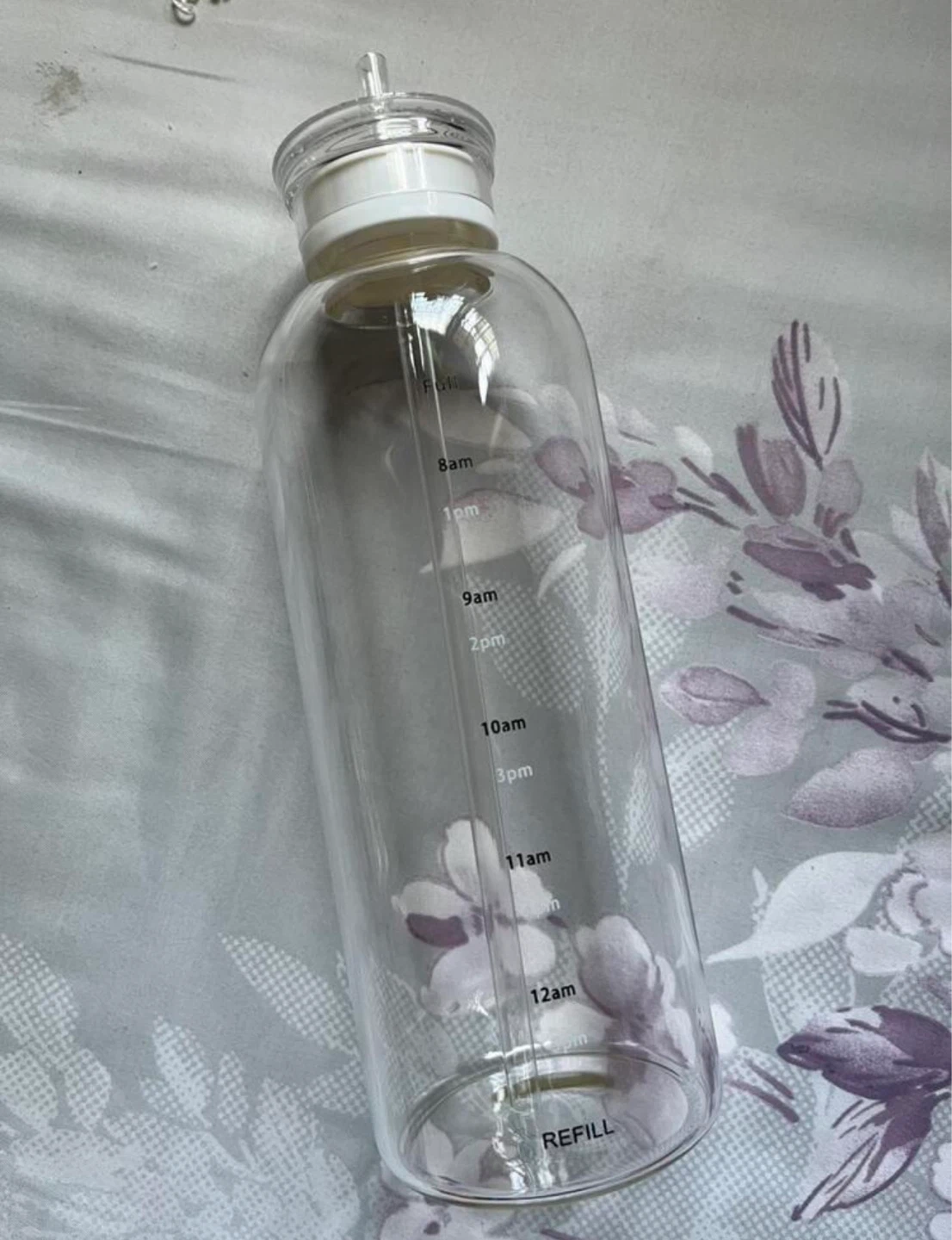 Brand new Glass Water Bottle with Time Markings
