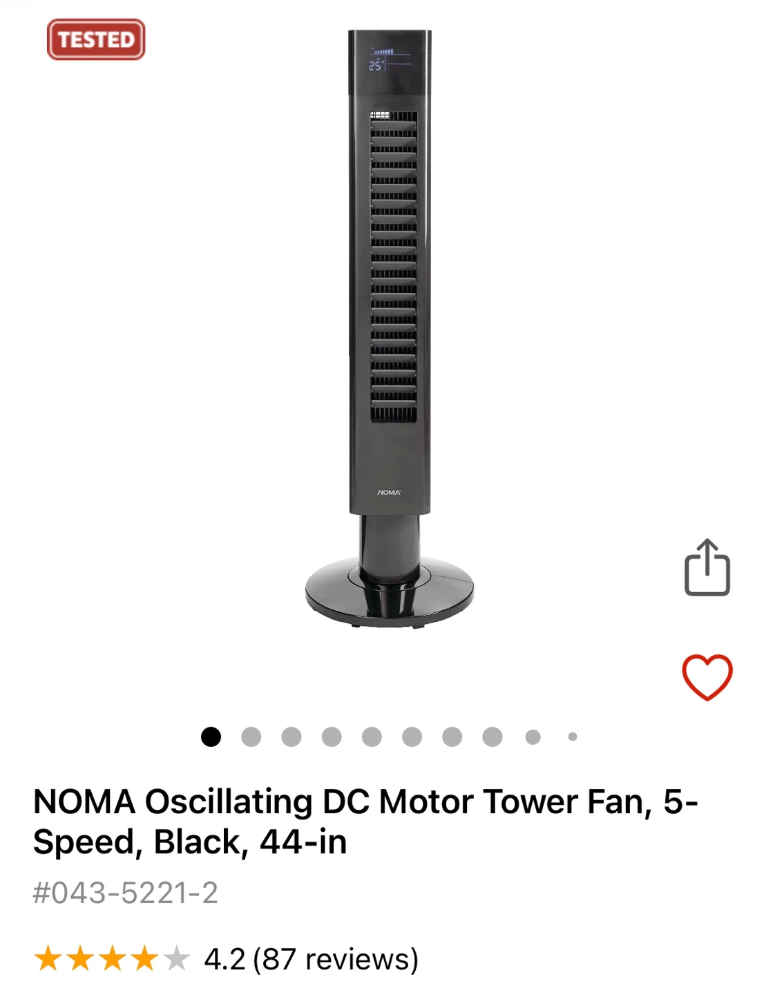 NOMA Oscillating Tower Fan - Black - photo 4