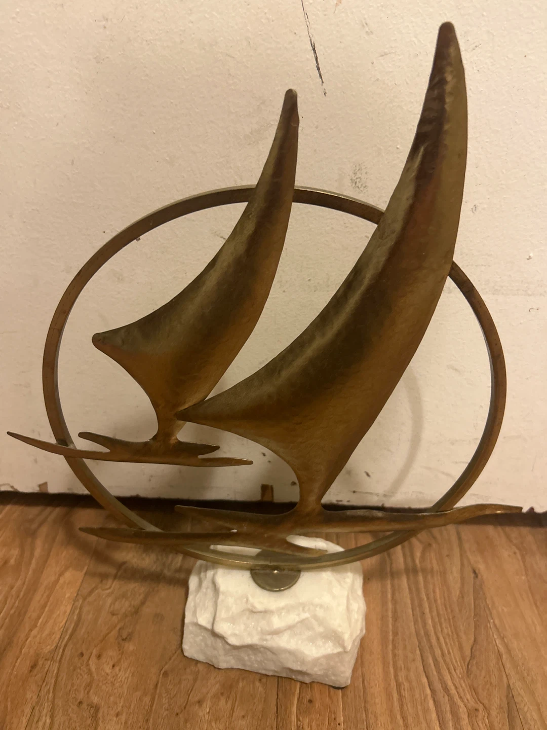 Brass Sailboat Sculpture on Marble Base