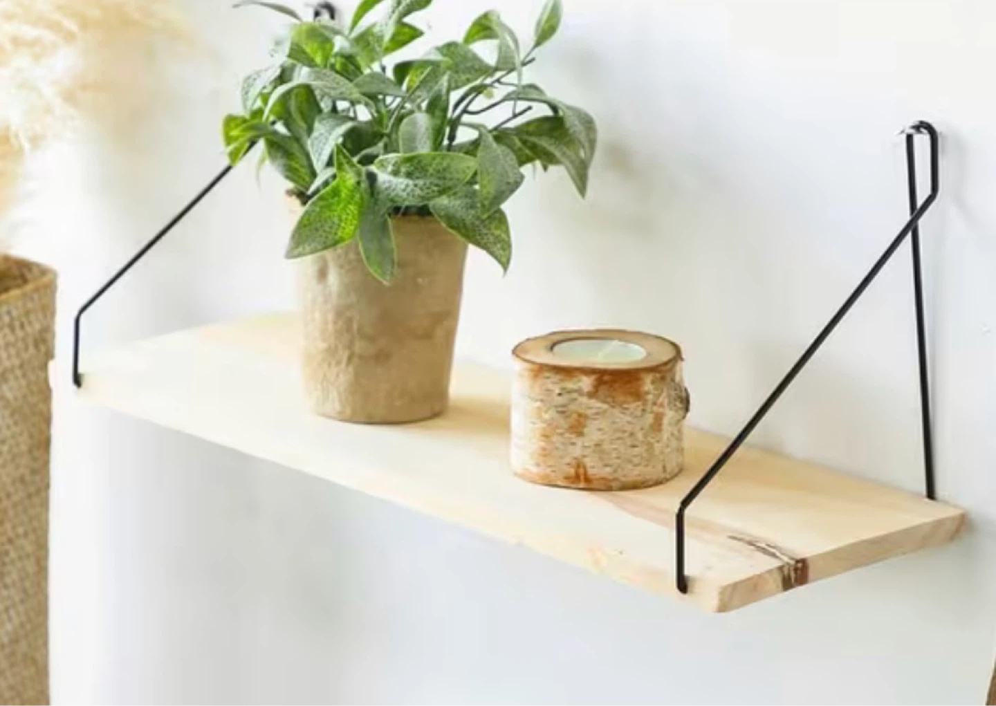 Floating Wood Shelf with Black Brackets