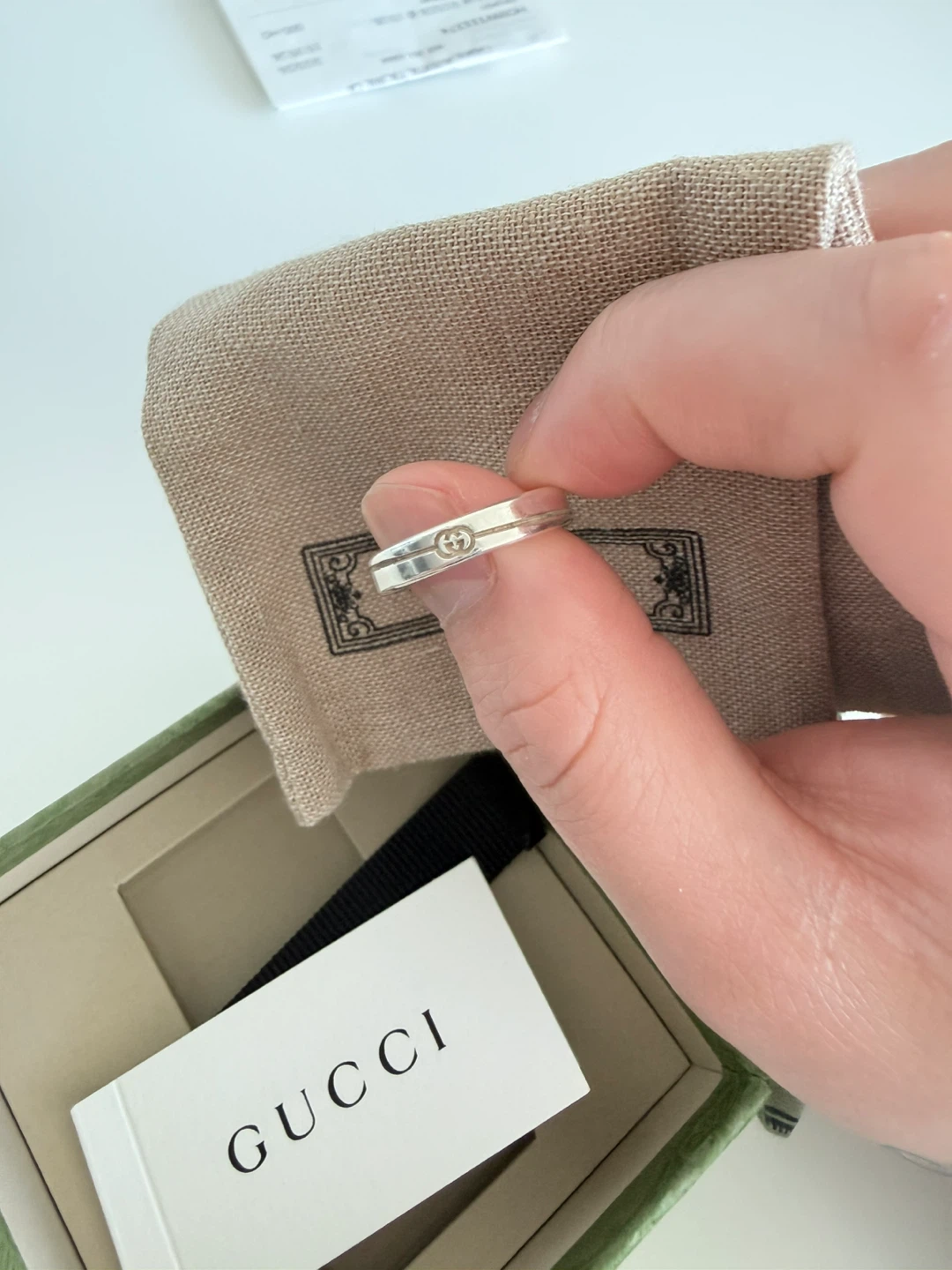 Gucci Sterling Silver Ring with GG Logo size 12