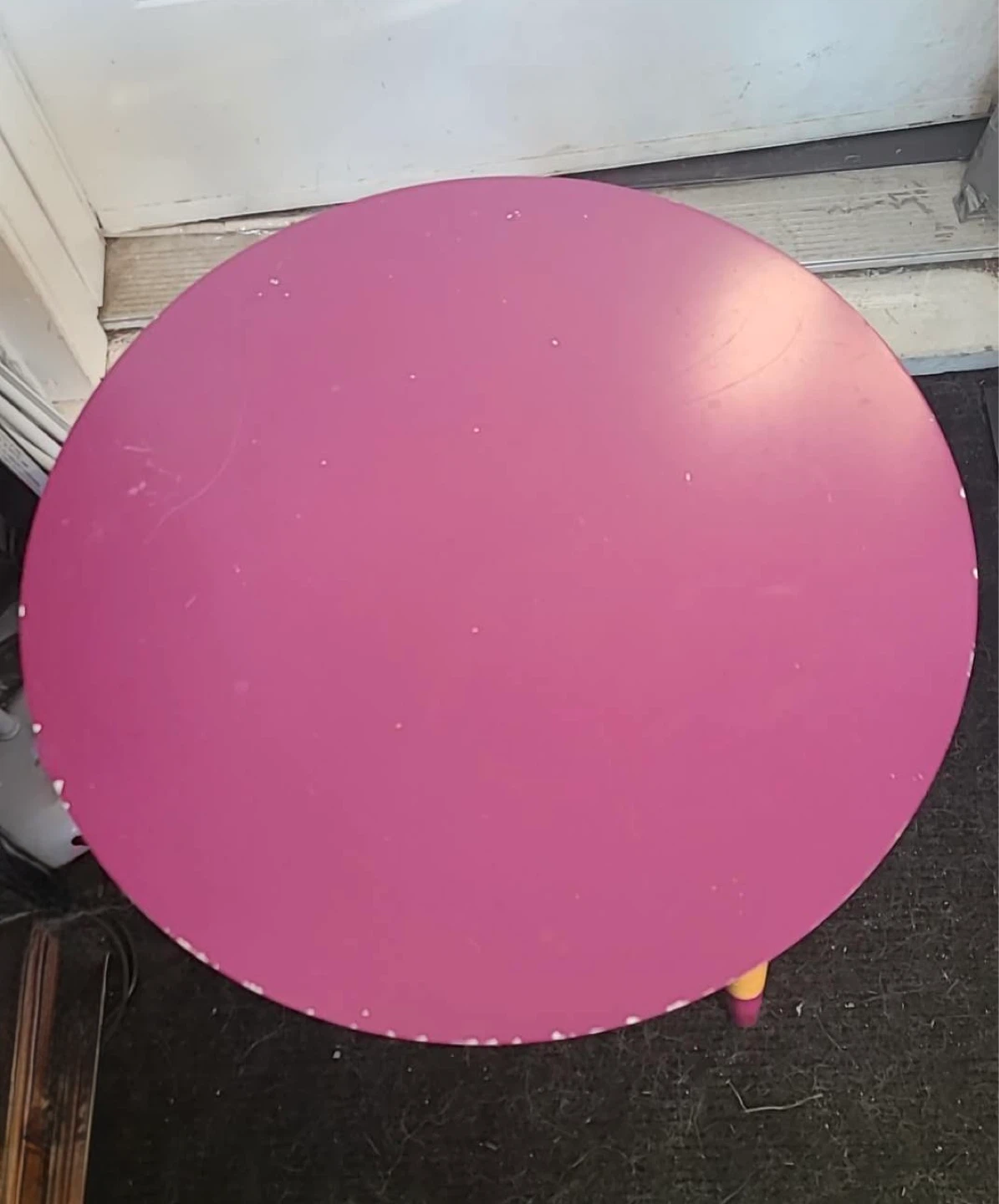 Round Pink Side Table with Wooden Legs