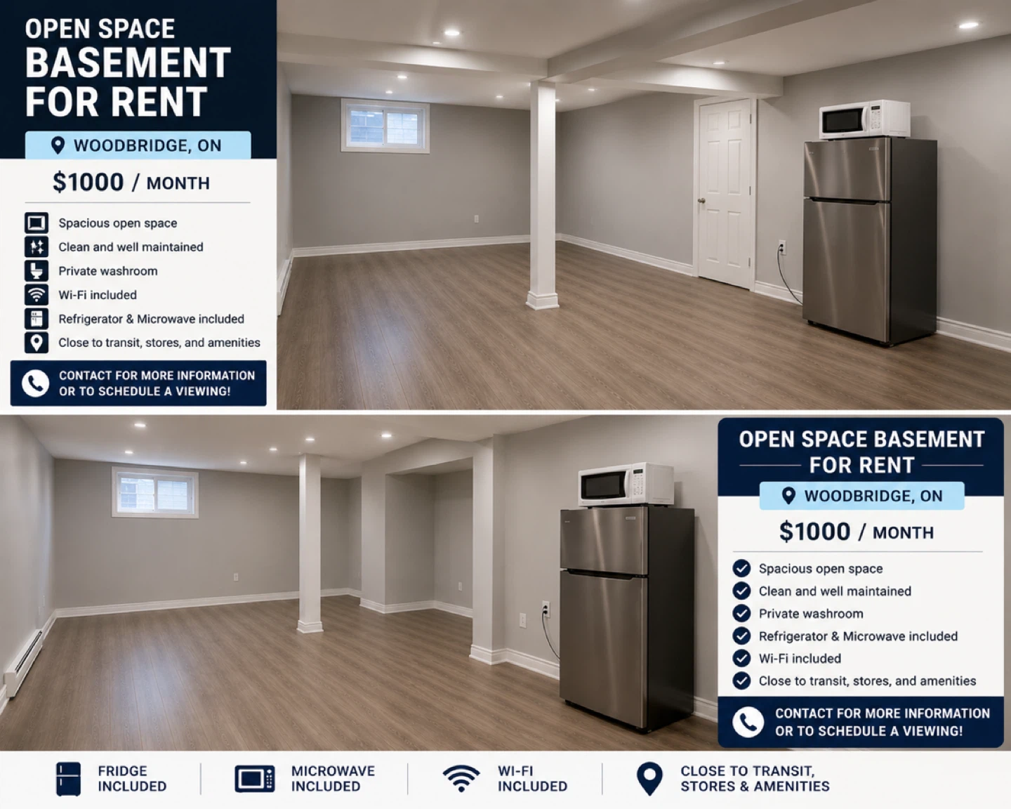 Open Space Basement for Rent in Woodbridge, ON