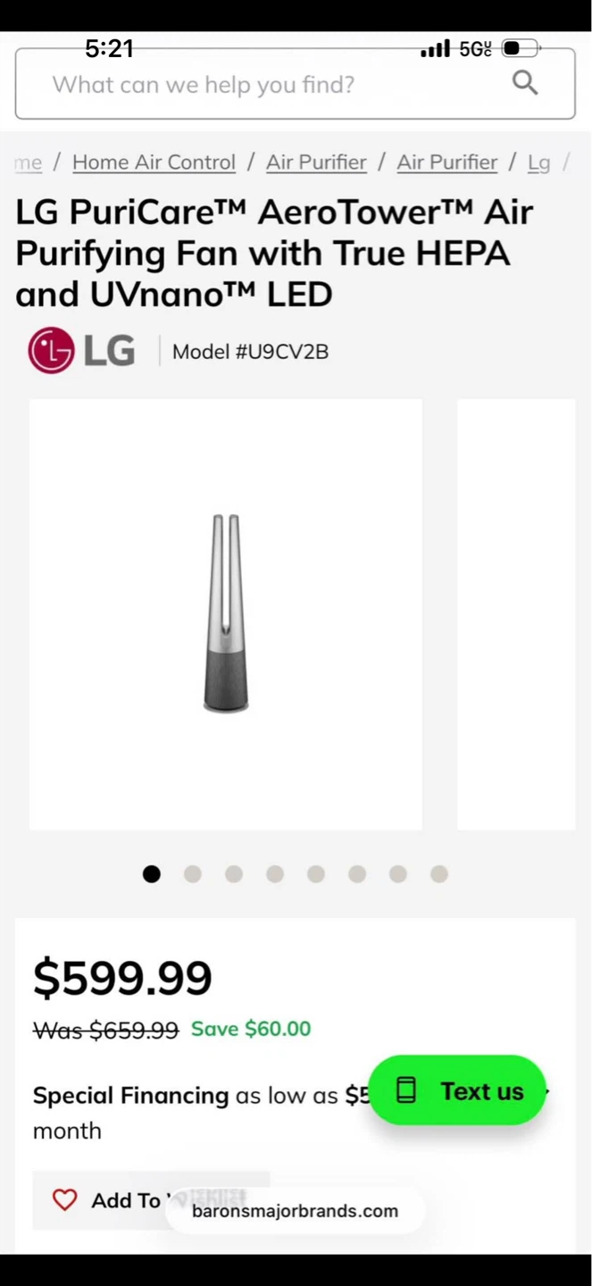 LG PuriCare AeroTower Air Purifying Fan U9CV2B - photo 2