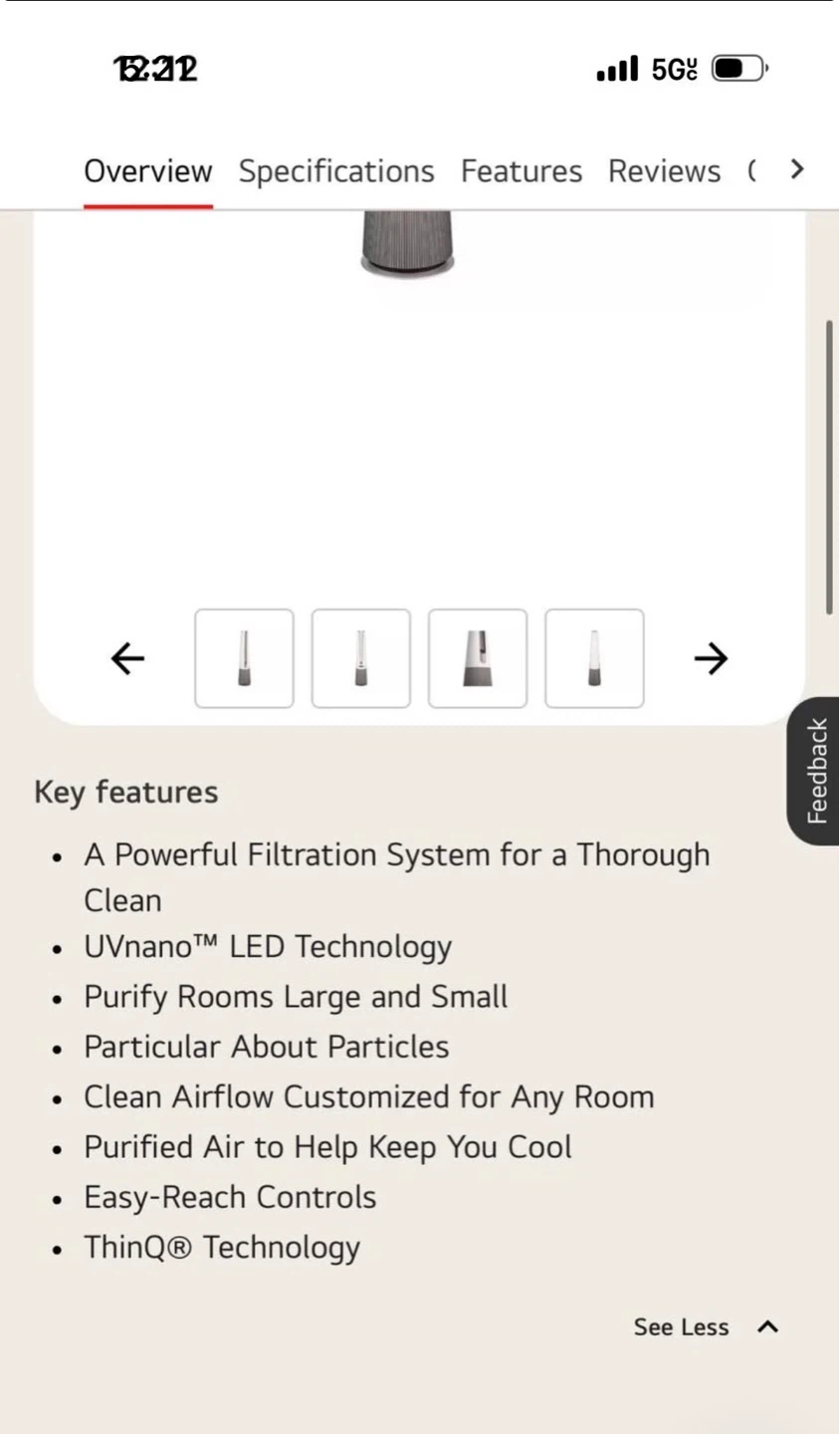 LG PuriCare AeroTower Air Purifying Fan U9CV2B - photo 3