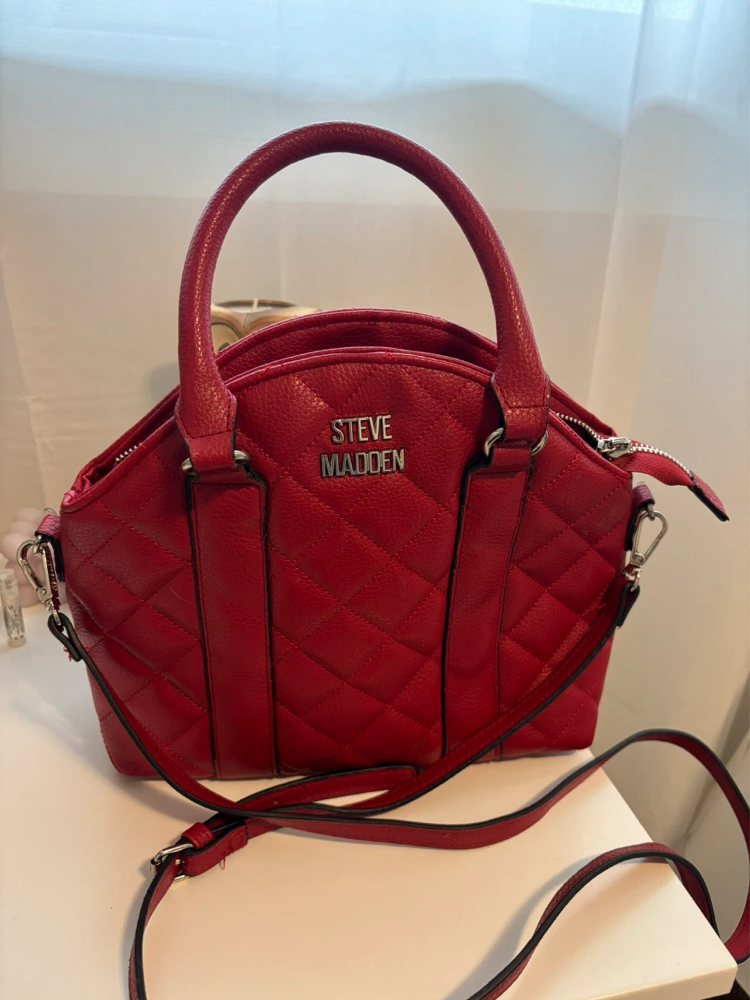 Steve Madden Red Quilted Satchel Handbag