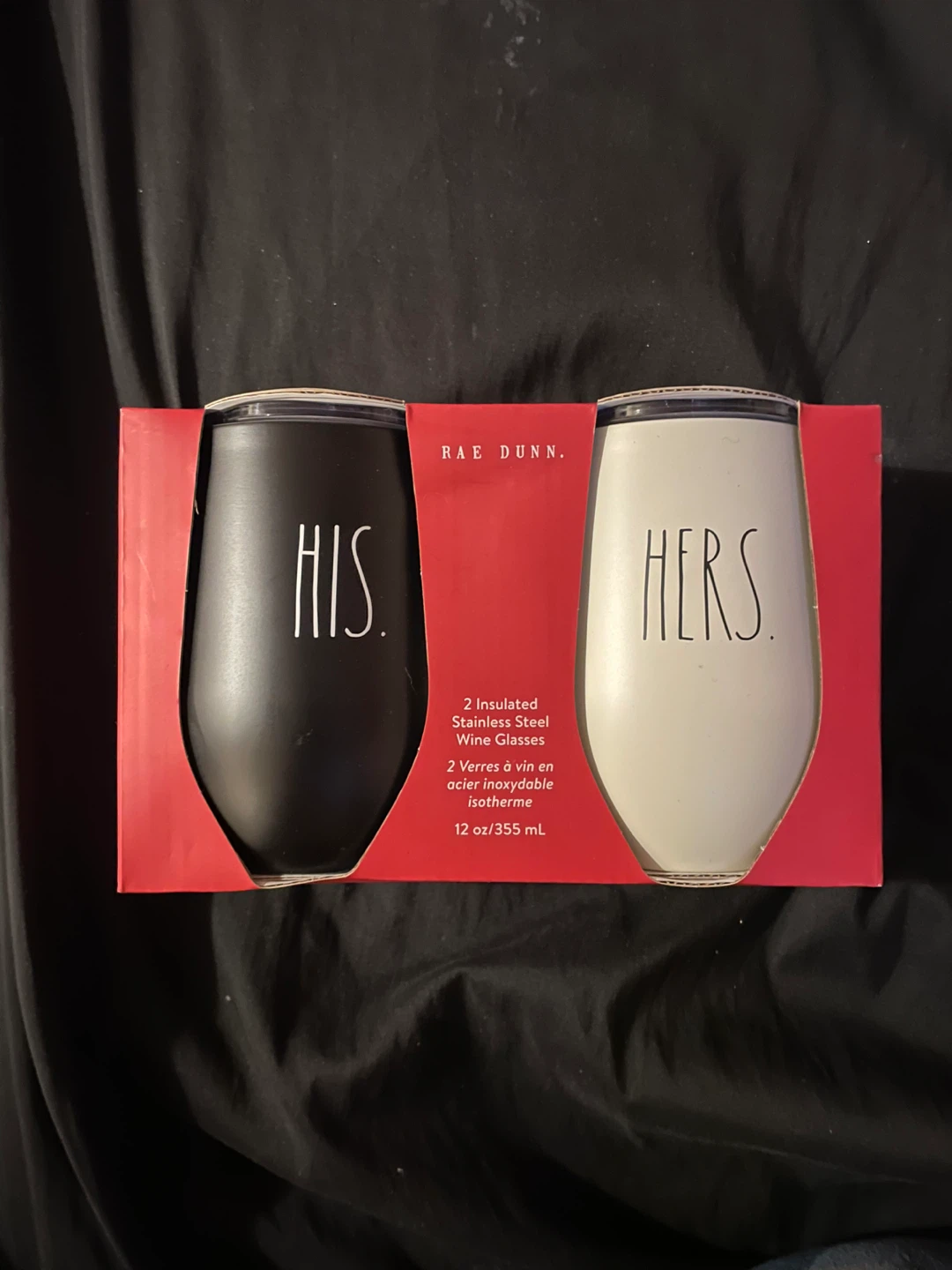 RaeDunn "His/Hers" Insulated Stainless Wine Glasses (Set of 2)