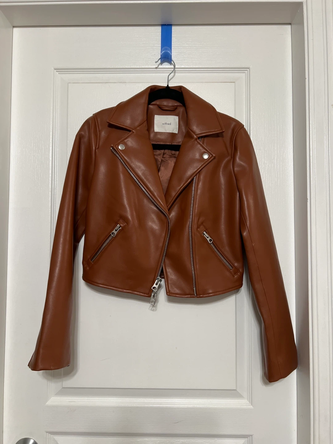Wilfred Brown Faux Leather Moto Jacket