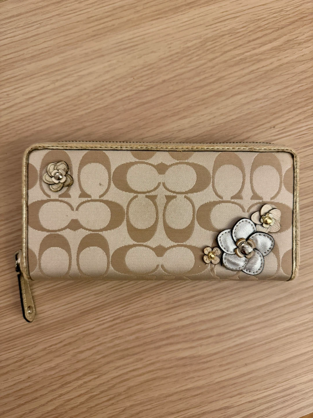 Coach Signature Floral Zip Around Wallet
