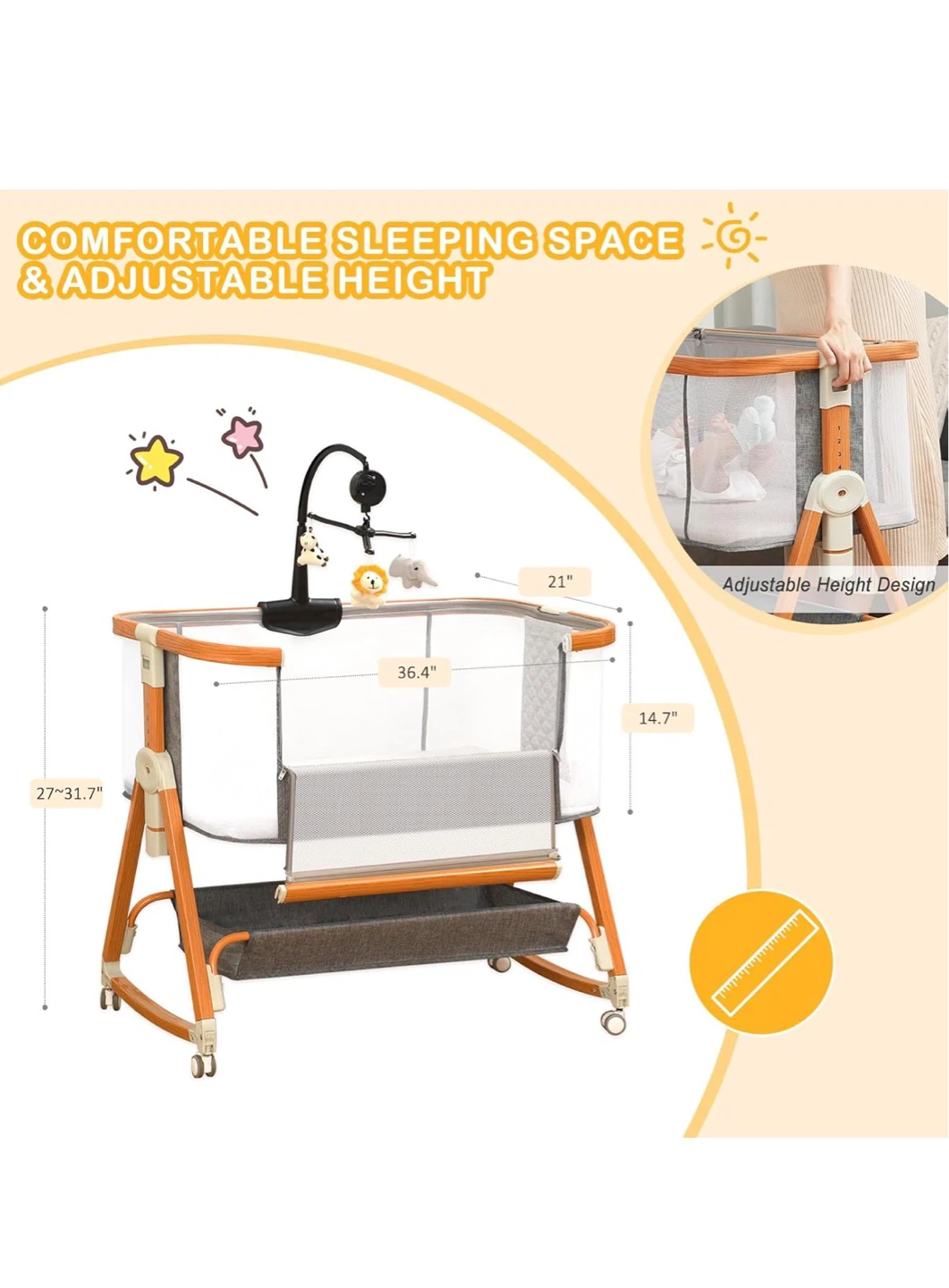 3-in-1 Convertible Baby Bassinet with Wheels - photo 2
