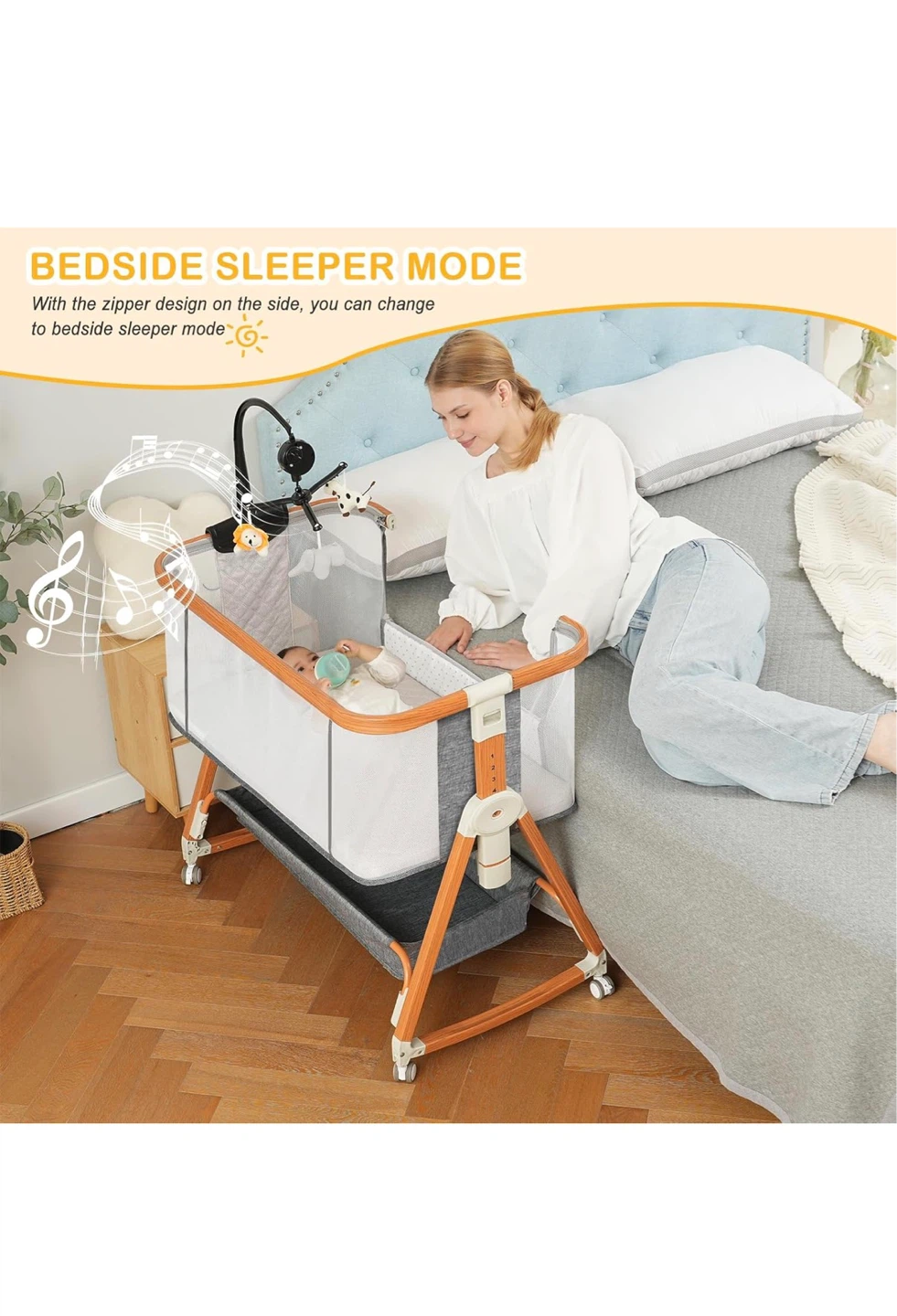3-in-1 Convertible Baby Bassinet with Wheels - photo 3