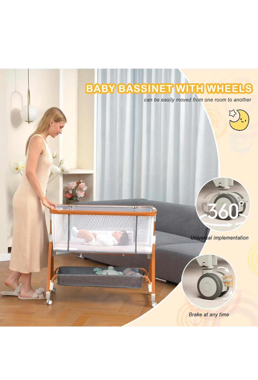 3-in-1 Convertible Baby Bassinet with Wheels - photo 5