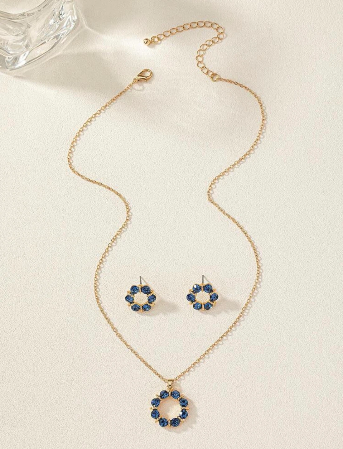 Gold Tone Necklace and Earrings Set with Blue Stones - photo 2