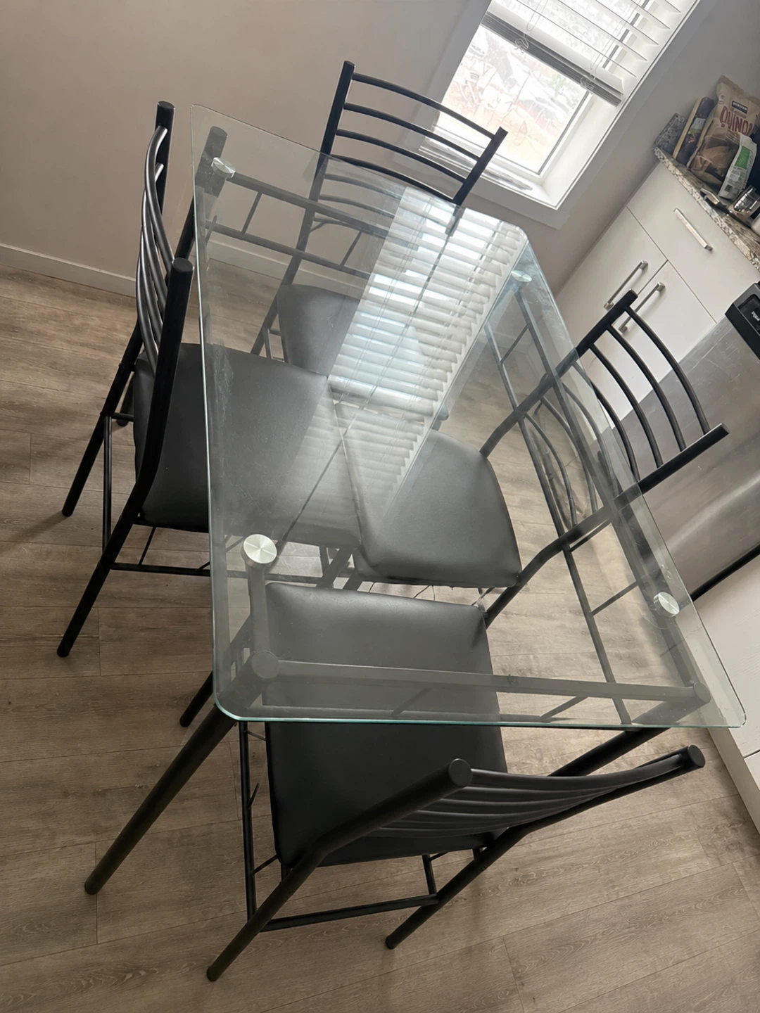 Glass Top Dining Table Set with 4 Chairs
