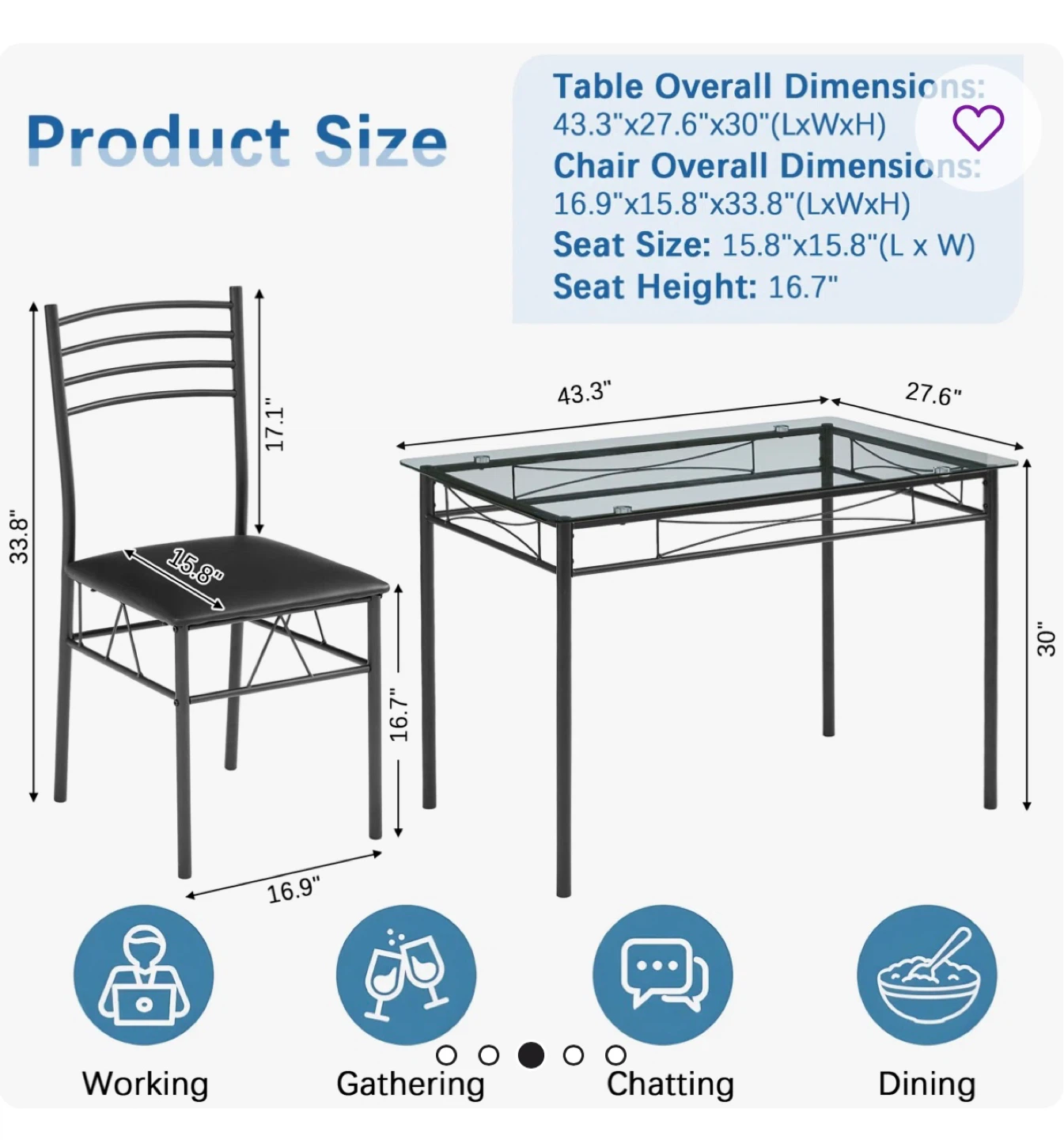 Glass Top Dining Table Set with 4 Chairs - photo 2