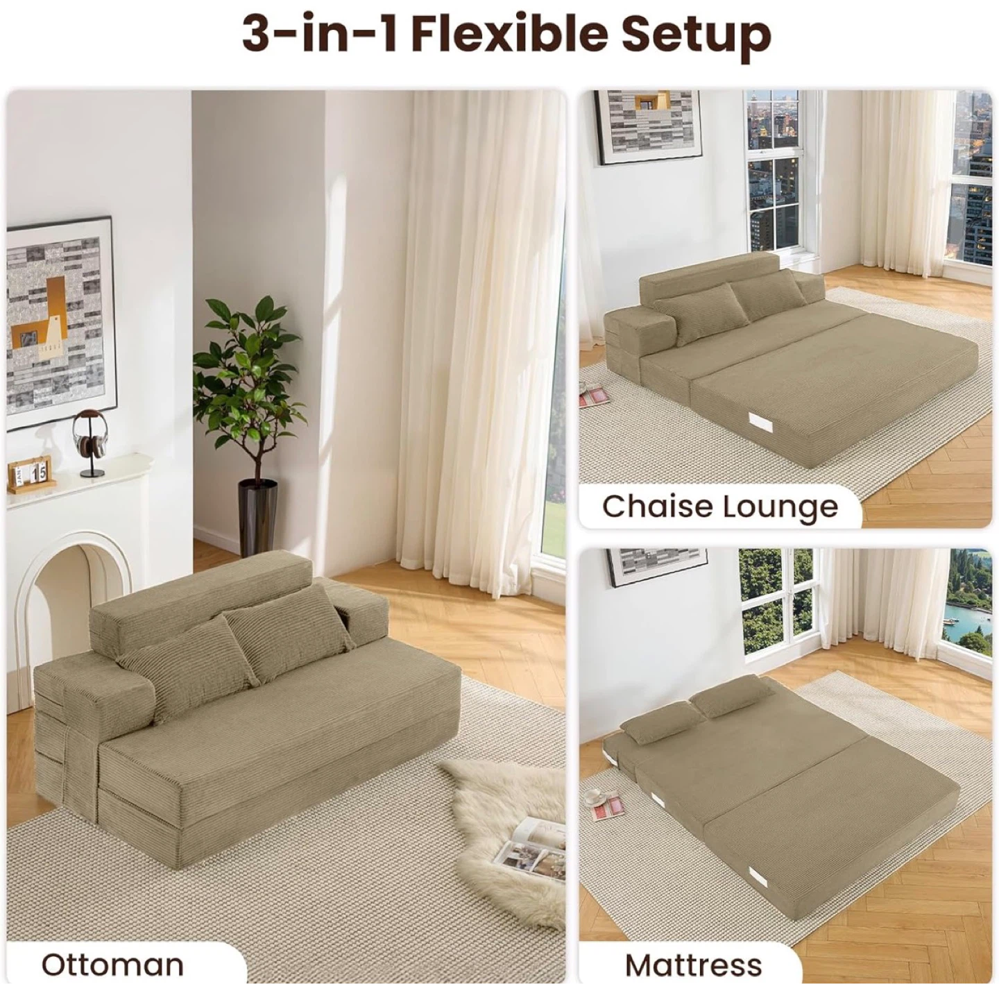 3-in-1 Foldable Sofa Bed with Pillows - photo 5