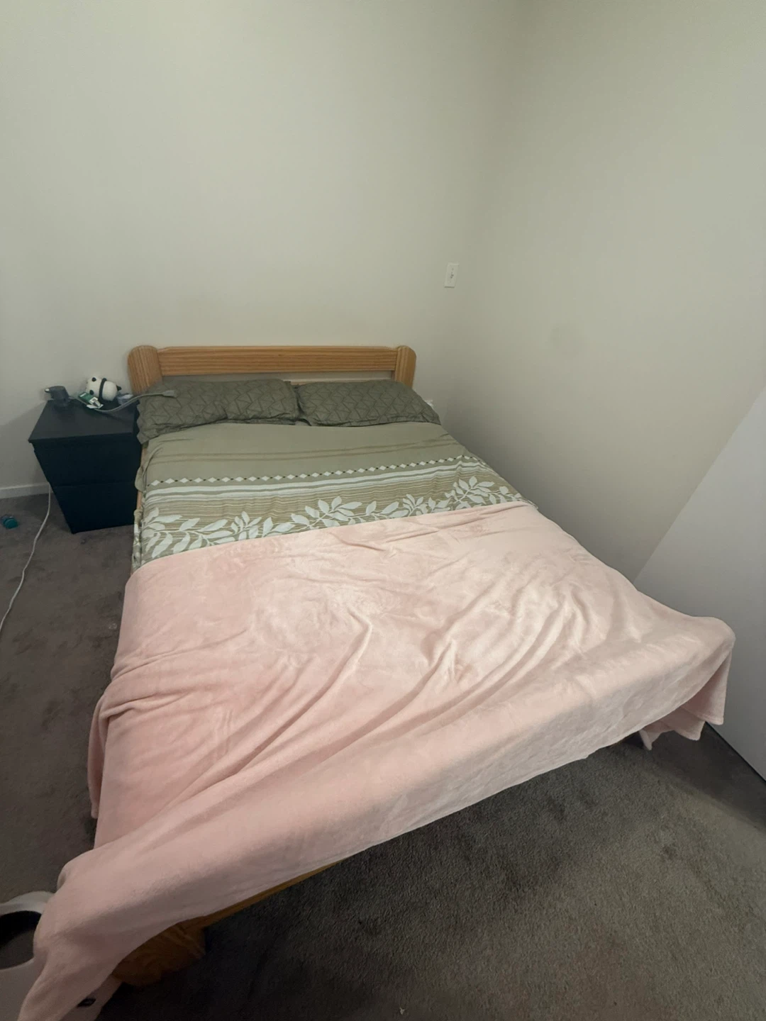 Wooden Bed Frame with Headboard and Mattress