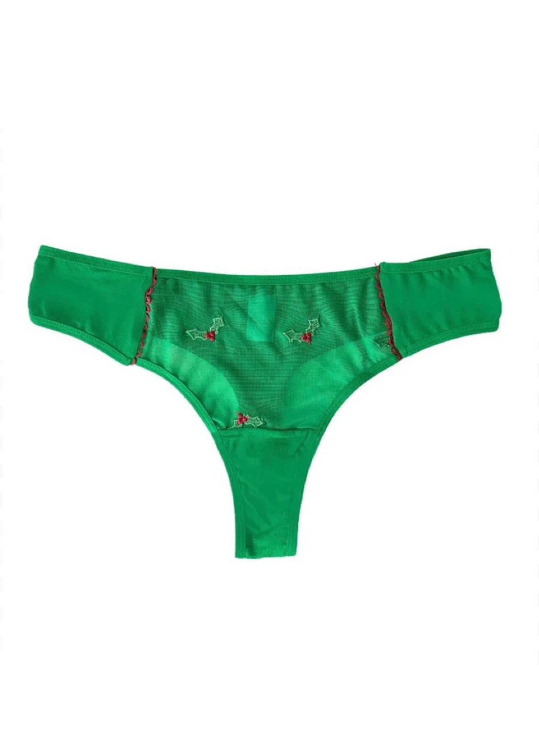 Knotty Green Holly Thong Panty - Size M
