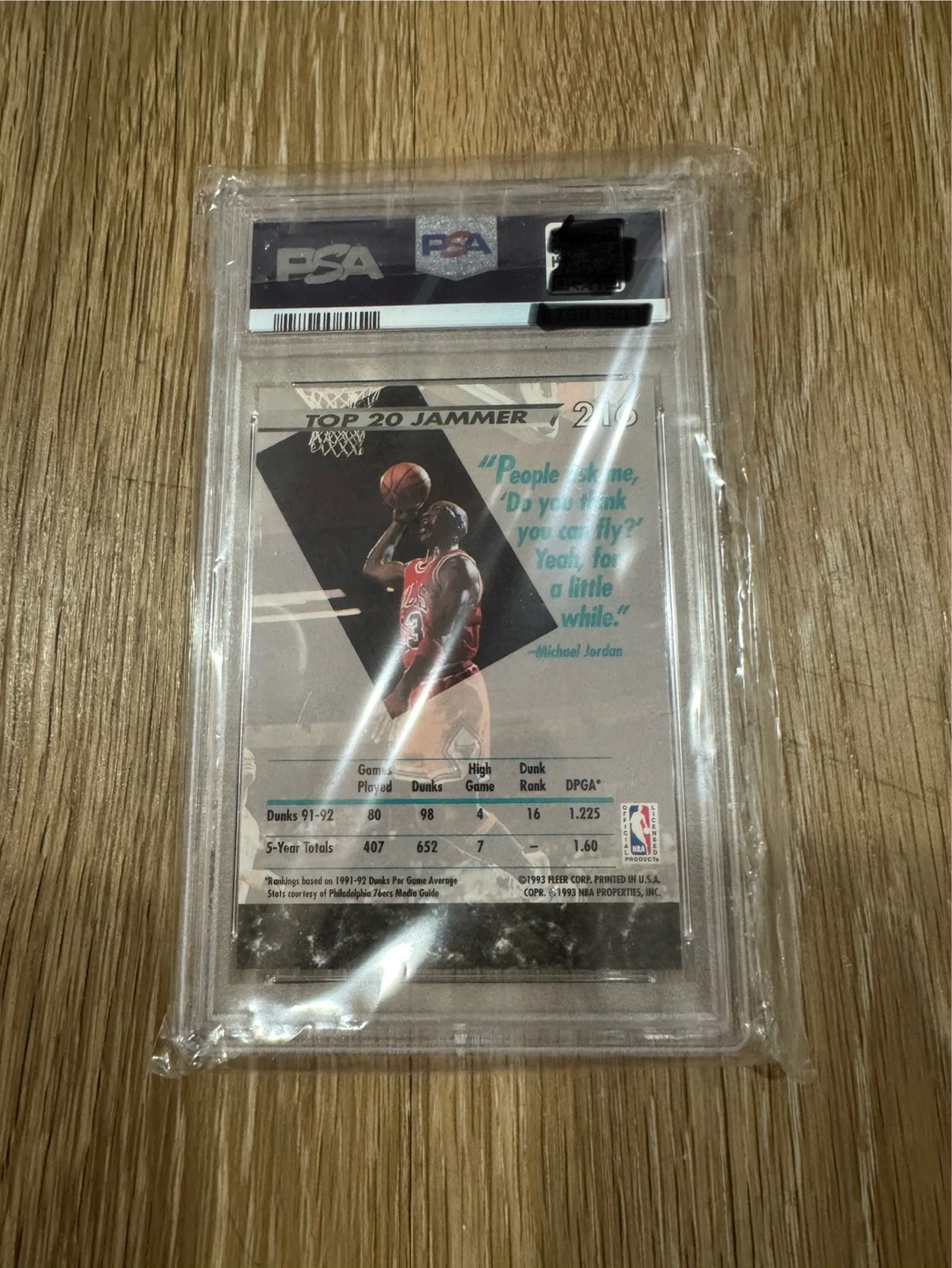 Michael Jordan Fleer Ultra 1992-93 Card #216 PSA 7 - photo 2