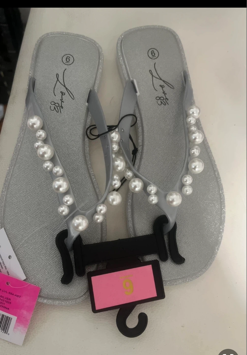 Sorel Pearl Embellished Flip Flops - Silver - Size 6 - photo 2