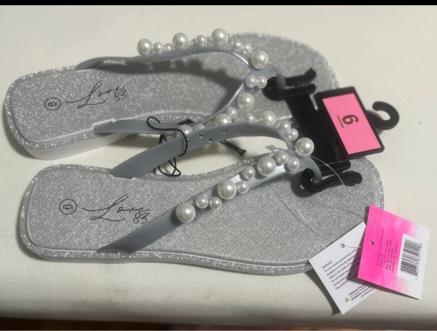 Sorel Pearl Embellished Flip Flops - Silver - Size 6 - photo 3
