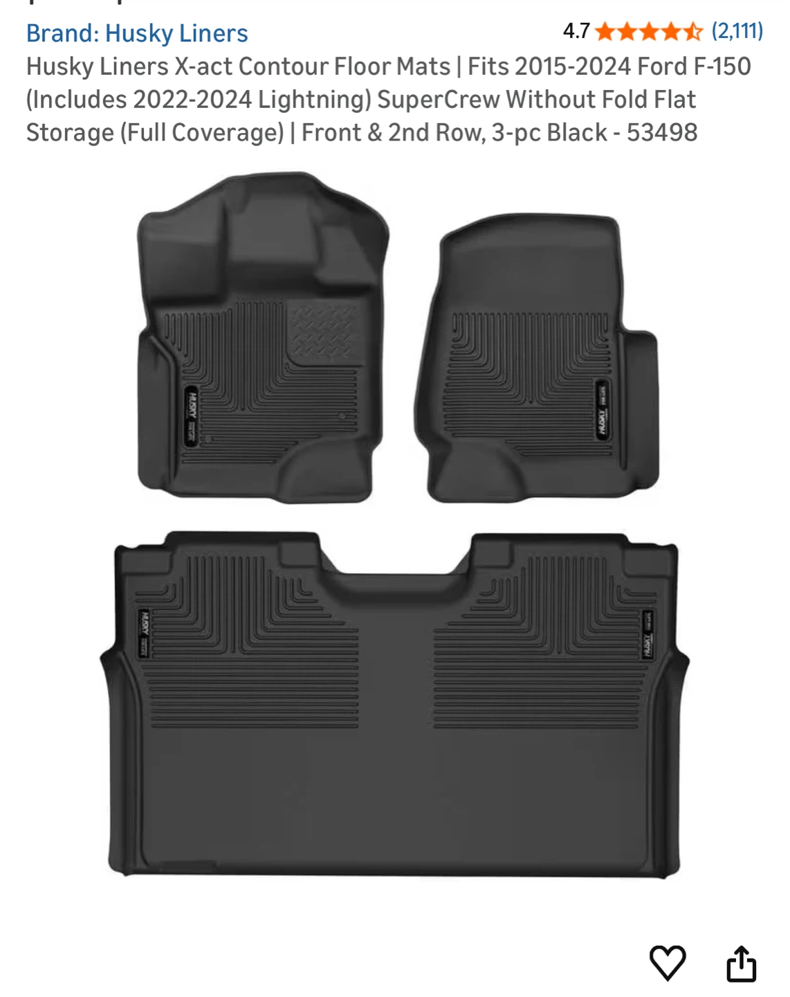 Husky Liners X-act Contour Floor Mats for Ford F-150 (2015-2024) - photo 2