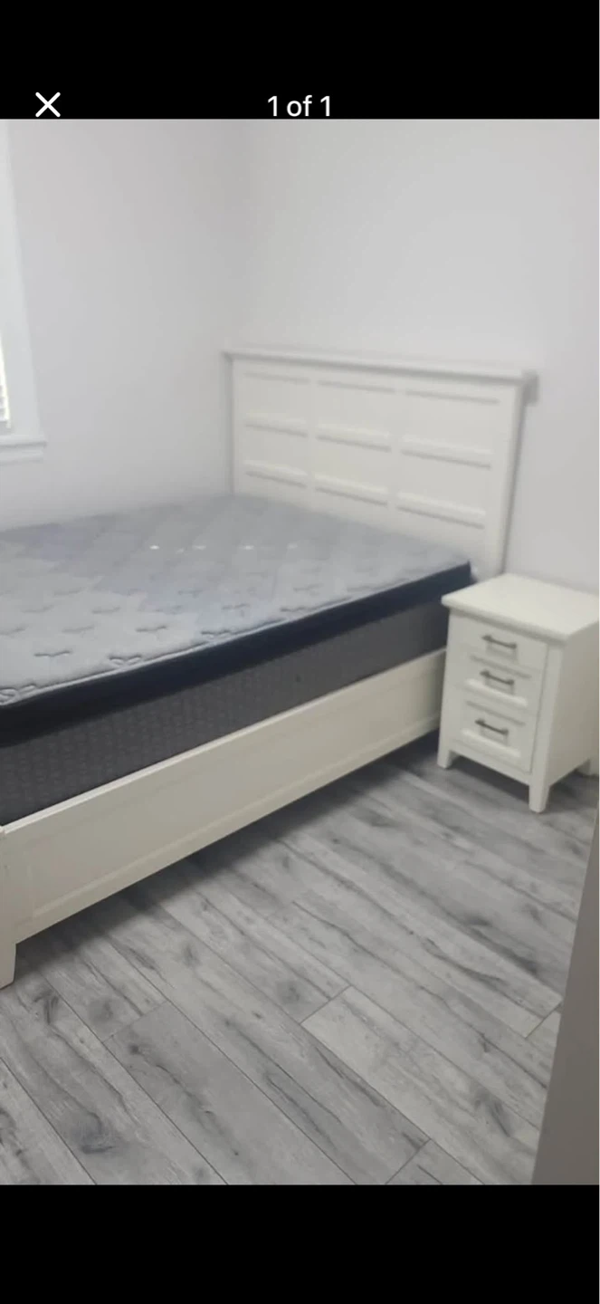 White Wood Bed Frame with Headboard - photo 2